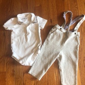 Janie and Jack suspenders and onesie set!